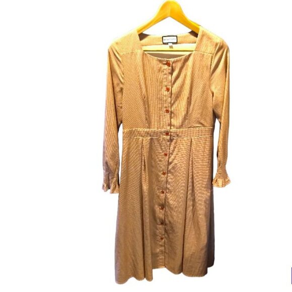 Vintage BOHO Cottagecore Long Sleeve Fit& Flare button down Gingham Shirt Dress - Picture 6 of 16